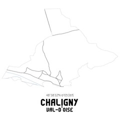 CHALIGNY Val-d'Oise. Minimalistic street map with black and white lines.