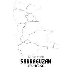 SARRAGUZAN Val-d'Oise. Minimalistic street map with black and white lines.