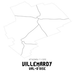 VILLEMARDY Val-d'Oise. Minimalistic street map with black and white lines.