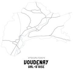 VOUDENAY Val-d'Oise. Minimalistic street map with black and white lines.