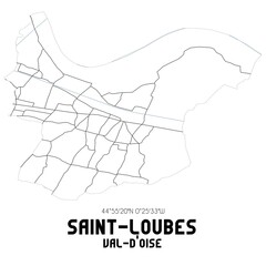 SAINT-LOUBES Val-d'Oise. Minimalistic street map with black and white lines.