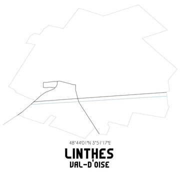 LINTHES Val-d'Oise. Minimalistic street map with black and white lines.