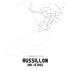AUSSILLON Val-d'Oise. Minimalistic street map with black and white lines.