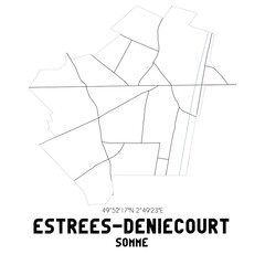 ESTREES-DENIECOURT Somme. Minimalistic street map with black and white lines.