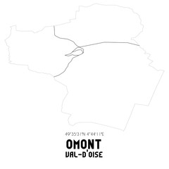 OMONT Val-d'Oise. Minimalistic street map with black and white lines.