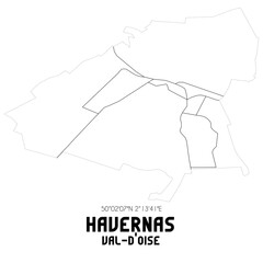 HAVERNAS Val-d'Oise. Minimalistic street map with black and white lines.