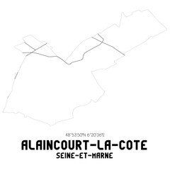 ALAINCOURT-LA-COTE Seine-et-Marne. Minimalistic street map with black and white lines.