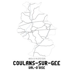 COULANS-SUR-GEE Val-d'Oise. Minimalistic street map with black and white lines.