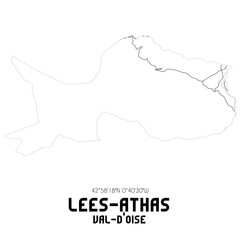 LEES-ATHAS Val-d'Oise. Minimalistic street map with black and white lines.