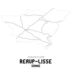 REAUP-LISSE Somme. Minimalistic street map with black and white lines.