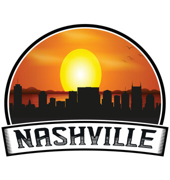 Nashville Tennessee USA Skyline Sunset Travel Souvenir Sticker Logo Badge Stamp Emblem Coat Of Arms Vector Illustration EPS