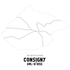 CONSIGNY Val-d'Oise. Minimalistic street map with black and white lines.