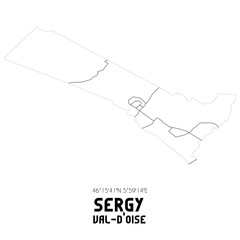 SERGY Val-d'Oise. Minimalistic street map with black and white lines.