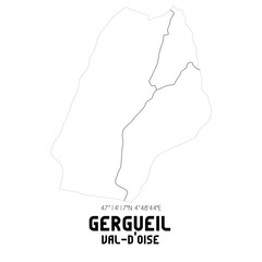 GERGUEIL Val-d'Oise. Minimalistic street map with black and white lines.
