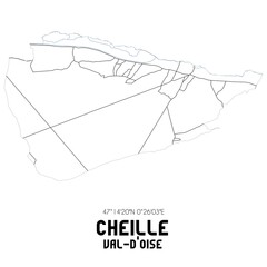 CHEILLE Val-d'Oise. Minimalistic street map with black and white lines.