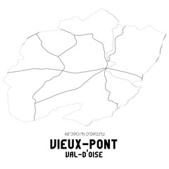 VIEUX-PONT Val-d'Oise. Minimalistic street map with black and white lines.