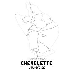CHENELETTE Val-d'Oise. Minimalistic street map with black and white lines.