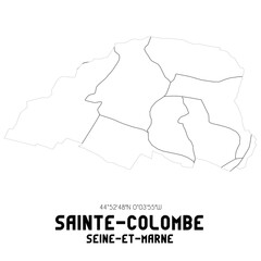 SAINTE-COLOMBE Seine-et-Marne. Minimalistic street map with black and white lines.