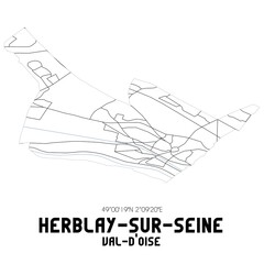 HERBLAY-SUR-SEINE Val-d'Oise. Minimalistic street map with black and white lines.