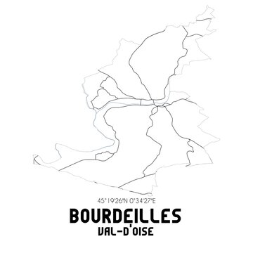 BOURDEILLES Val-d'Oise. Minimalistic street map with black and white lines.