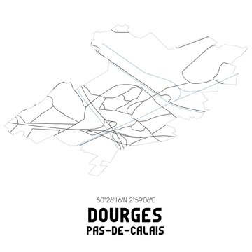 DOURGES Pas-de-Calais. Minimalistic street map with black and white lines.