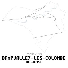 DAMPVALLEY-LES-COLOMBE Val-d'Oise. Minimalistic street map with black and white lines.