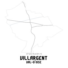 VILLARGENT Val-d'Oise. Minimalistic street map with black and white lines.