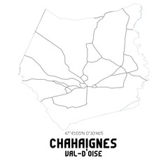 CHAHAIGNES Val-d'Oise. Minimalistic street map with black and white lines.