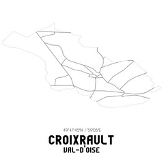 CROIXRAULT Val-d'Oise. Minimalistic street map with black and white lines.