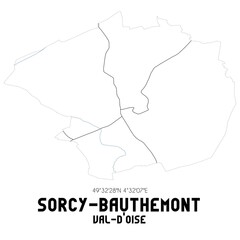 SORCY-BAUTHEMONT Val-d'Oise. Minimalistic street map with black and white lines.