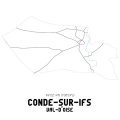 CONDE-SUR-IFS Val-d'Oise. Minimalistic street map with black and white lines.