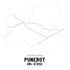 PUNEROT Val-d'Oise. Minimalistic street map with black and white lines.