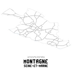MONTAGNE Seine-et-Marne. Minimalistic street map with black and white lines.