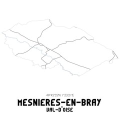 MESNIERES-EN-BRAY Val-d'Oise. Minimalistic street map with black and white lines.