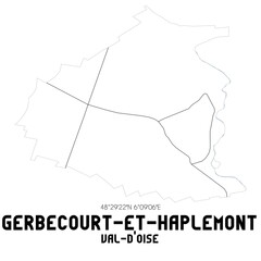 GERBECOURT-ET-HAPLEMONT Val-d'Oise. Minimalistic street map with black and white lines.