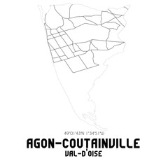 AGON-COUTAINVILLE Val-d'Oise. Minimalistic street map with black and white lines.