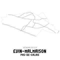 EVIN-MALMAISON Pas-de-Calais. Minimalistic street map with black and white lines.