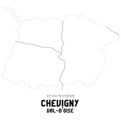 CHEVIGNY Val-d'Oise. Minimalistic street map with black and white lines.