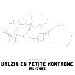 VALZIN EN PETITE MONTAGNE Val-d'Oise. Minimalistic street map with black and white lines.