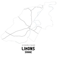 LIMONS Somme. Minimalistic street map with black and white lines.
