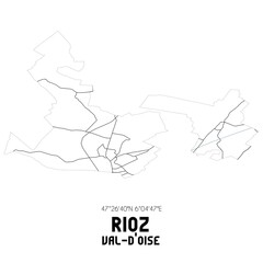 RIOZ Val-d'Oise. Minimalistic street map with black and white lines.