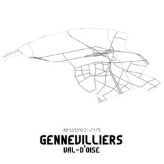 GENNEVILLIERS Val-d'Oise. Minimalistic street map with black and white lines.