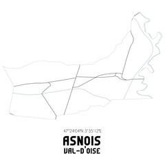 ASNOIS Val-d'Oise. Minimalistic street map with black and white lines.