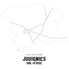JUVIGNIES Val-d'Oise. Minimalistic street map with black and white lines.
