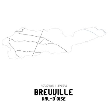 BREUVILLE Val-d'Oise. Minimalistic street map with black and white lines.