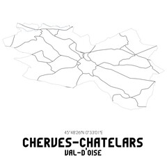 CHERVES-CHATELARS Val-d'Oise. Minimalistic street map with black and white lines.