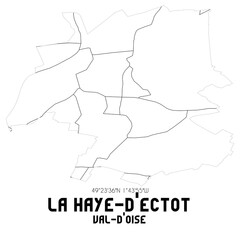 LA HAYE-D'ECTOT Val-d'Oise. Minimalistic street map with black and white lines.