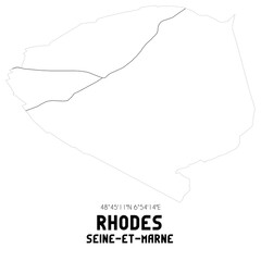RHODES Seine-et-Marne. Minimalistic street map with black and white lines.