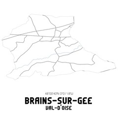 BRAINS-SUR-GEE Val-d'Oise. Minimalistic street map with black and white lines.