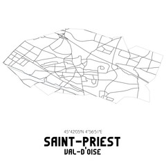 SAINT-PRIEST Val-d'Oise. Minimalistic street map with black and white lines.